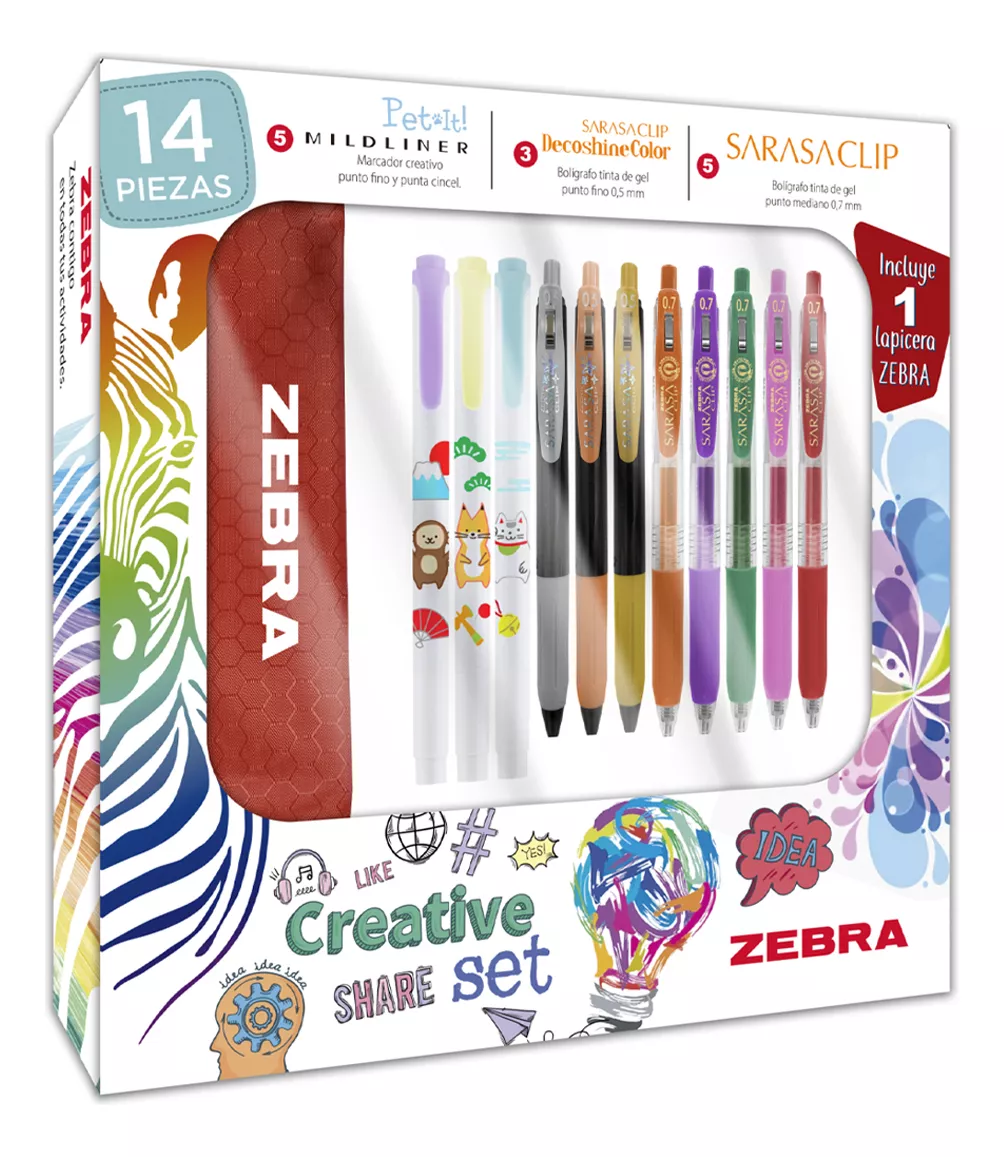 Foto 2 pulgar | Zebra Creative Set 14 Piezas Incluye Marcadores, Bolígrafos Y Lapicera De Regalo