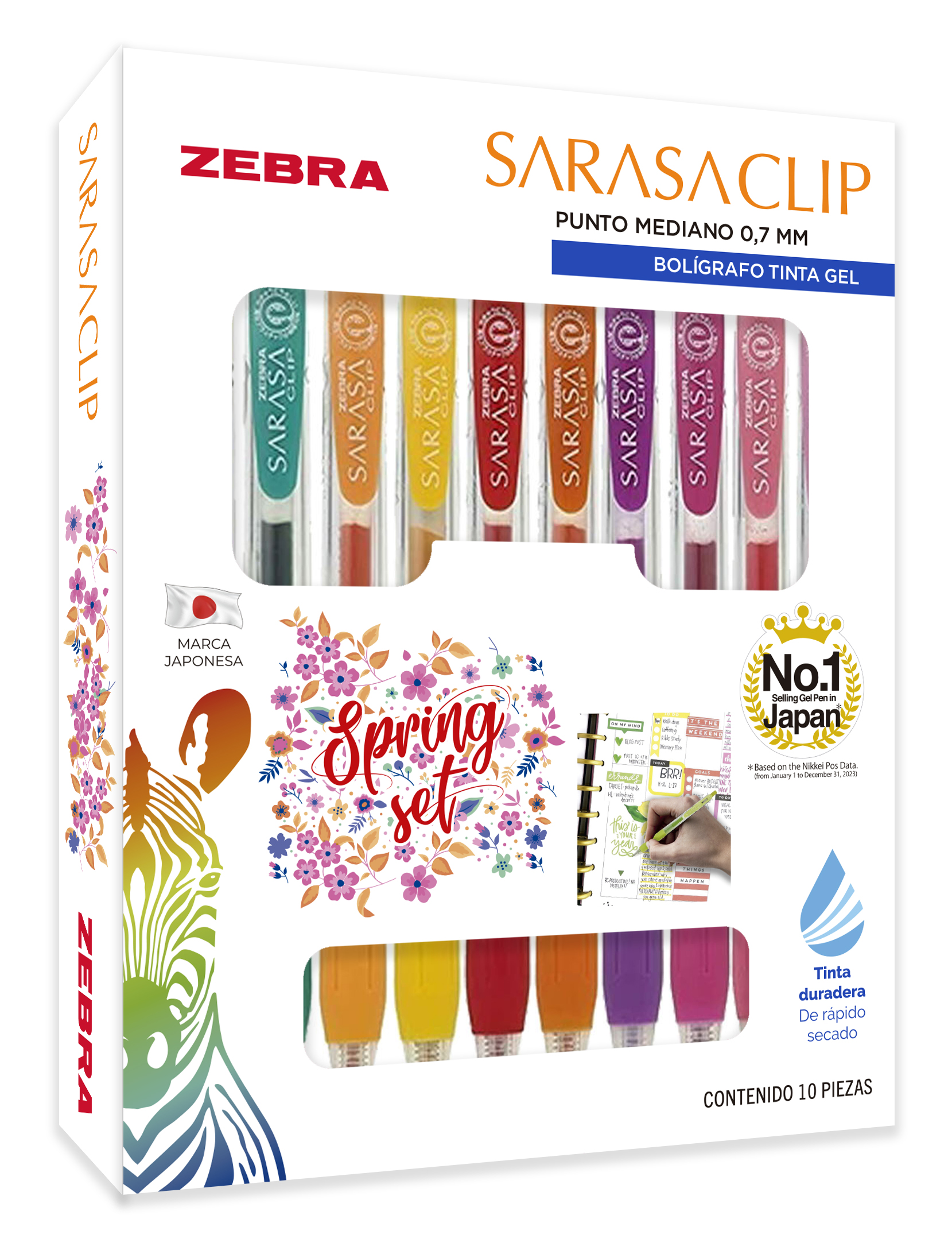Foto 2 pulgar | Bolígrafo Retráctil Zebra Sarasa Clip Secado Rápido 0,7 Mm Colores Surtidos Spring Set Estuche 10 Piezas