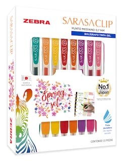 Foto 1 | Bolígrafo Retráctil Zebra Sarasa Clip Secado Rápido 0,7 Mm Colores Surtidos Spring Set Estuche 10 Piezas