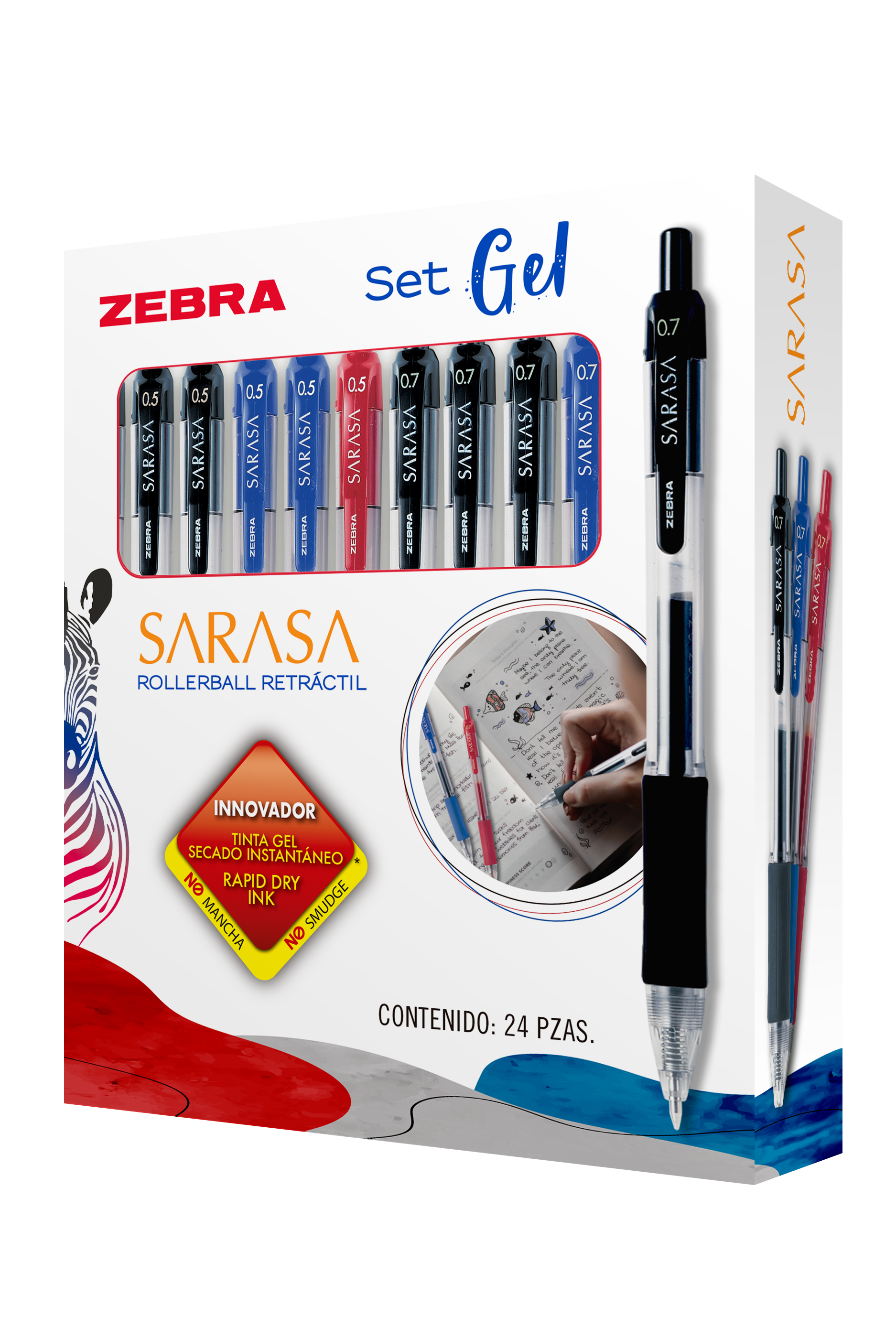 Foto 2 pulgar | Bolígrafo Retráctil Zebra Sarasa Tinta Gel Secado Instantáneo 0,5 Y 0,7 Mm Colores Surtidos Caja 24 Piezas