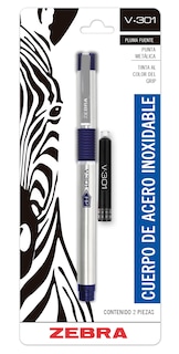 Foto 1 | Pluma Fuente V-301 Tinta Recargable Acero Inoxidable Zebra. Exterior Azul
