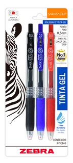 Foto 1 | Zebra Sarasa Clip Rollerball Tinta Gel Punto 0.5mm Surtido Básico 3 Pzs