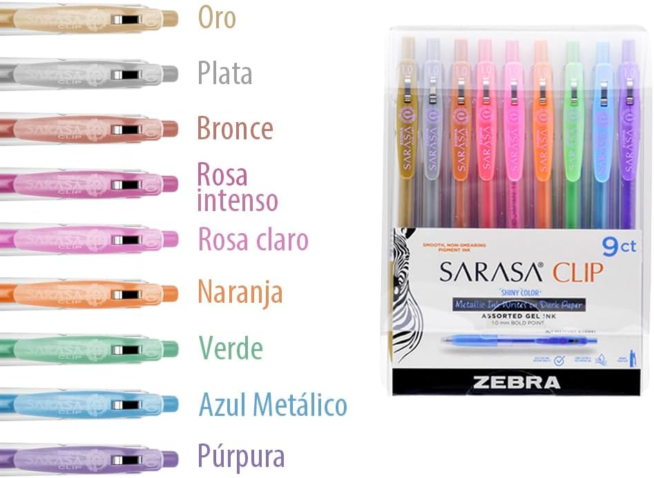 Foto 3 pulgar | Set 9 Bolígrafos Tinta Gel 1.0mm Sarasa Clip Shiny Zebra