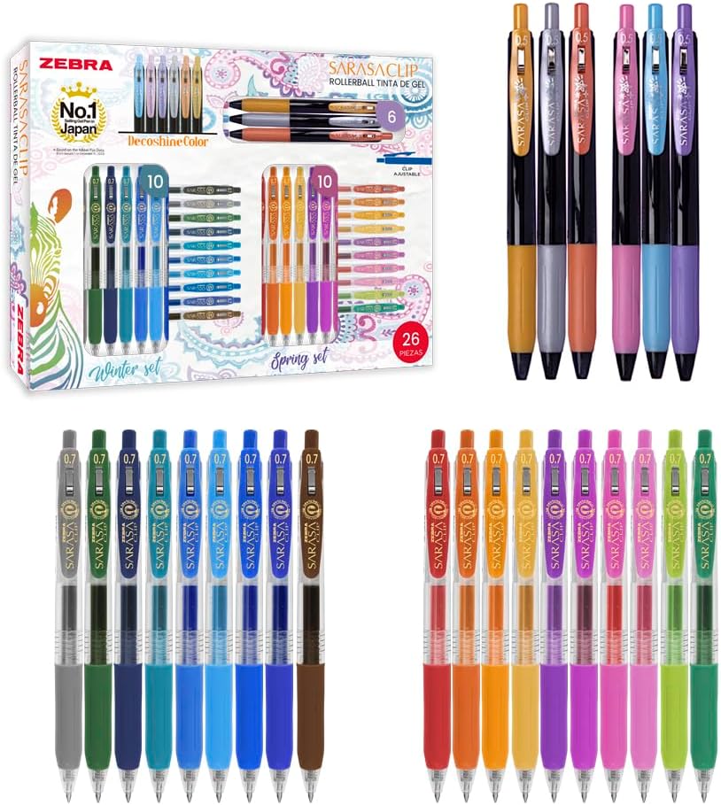 Zebra Sarasa Clip Y Decoshine Set 26 Bolígrafos Tinta Gel