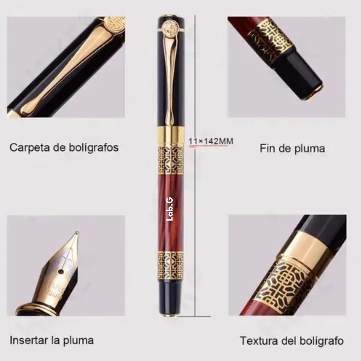 Foto 5 pulgar | Elegante Estilográfica De Alta Calidad Con Tinta Incluida Lab.g Rojo