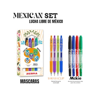 Foto 2 | Kit De Bolígrafos Y Marcadores Zebra Mexican Set Lucha Libre Máscaras Colores Surtidos Estuche 8 Piezas