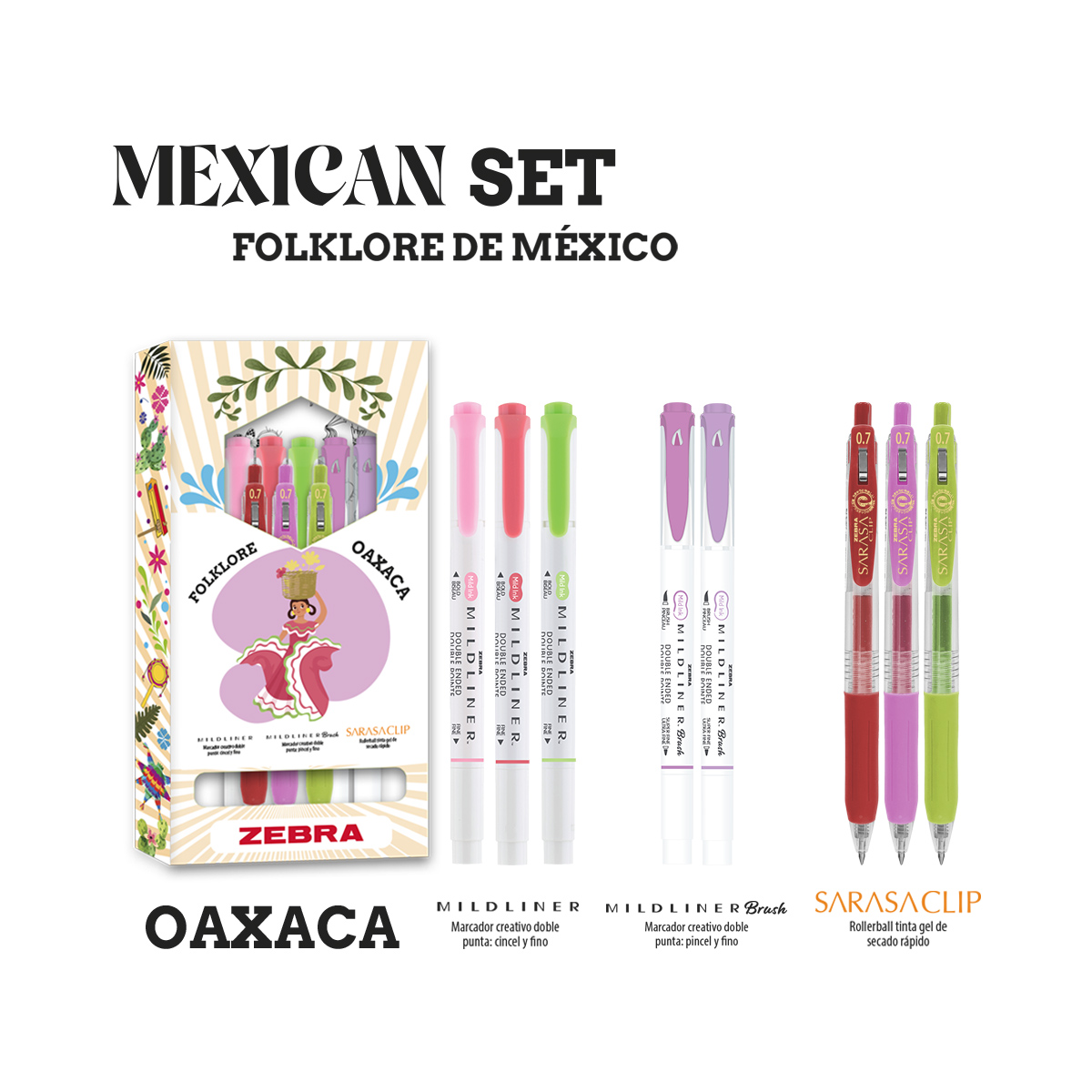 Foto 3 pulgar | Kit De Bolígrafos Y Marcadores Zebra Mexican Set Folklore Oaxaca Colores Surtidos Estuche 8 Piezas
