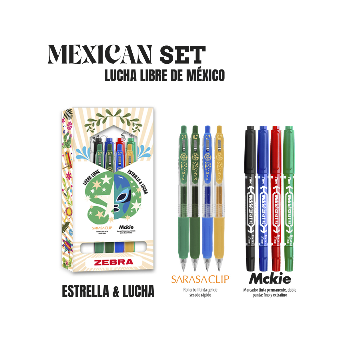 Foto 3 pulgar | Kit De Bolígrafos Y Marcadores Zebra Mexican Set Lucha Libre Estrella & Lucha Colores Surtidos Estuche 8 Piezas