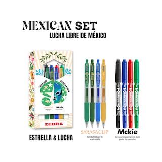 Foto 2 | Kit De Bolígrafos Y Marcadores Zebra Mexican Set Lucha Libre Estrella & Lucha Colores Surtidos Estuche 8 Piezas