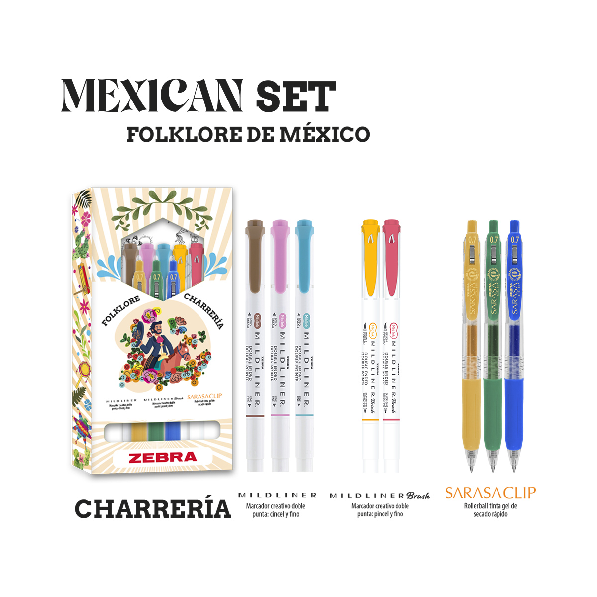 Foto 3 pulgar | Kit De Bolígrafos Y Marcadores Zebra Mexican Set Folklore Charrerías Colores Surtidos Estuche 8 Piezas
