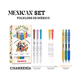 Foto 2 | Kit De Bolígrafos Y Marcadores Zebra Mexican Set Folklore Charrerías Colores Surtidos Estuche 8 Piezas