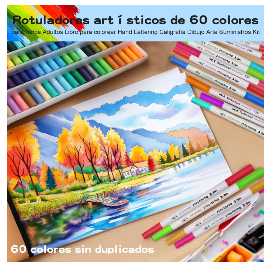 Foto 6 | 60 Colores Marcadores Plumones Punta De Pincel Dual Brush