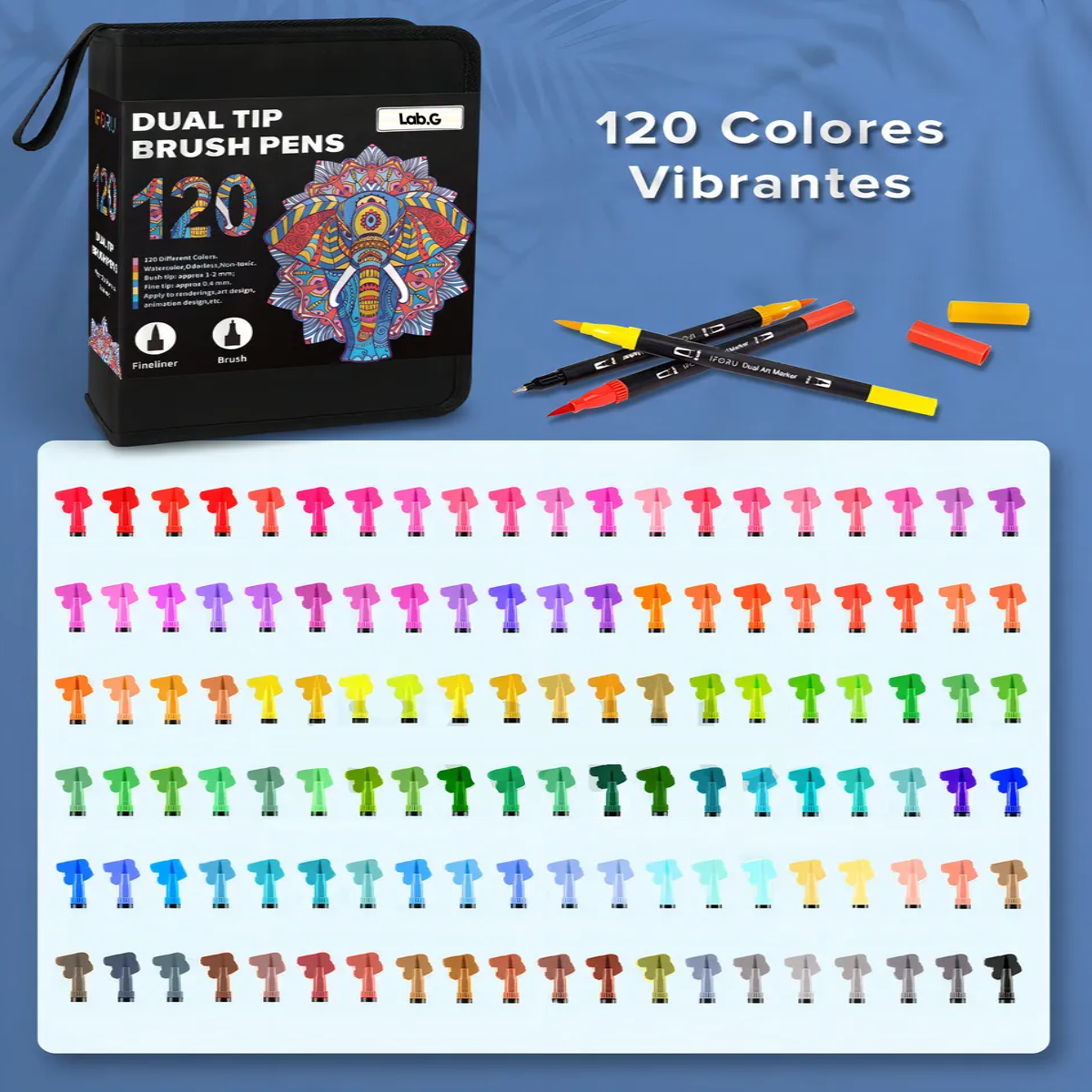 Foto 4 pulgar | Marcadores De Doble Punta 120 Colores Plumones Punta Pincel Lab.g Multicolor