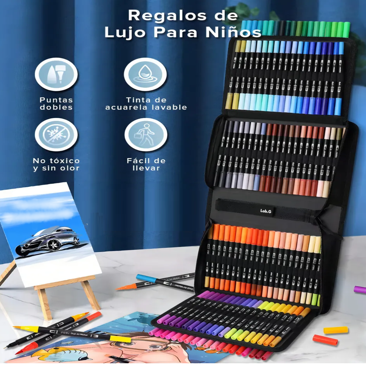 Foto 4 | Marcadores De Doble Punta 120 Colores Plumones Punta Pincel Lab.g Multicolor