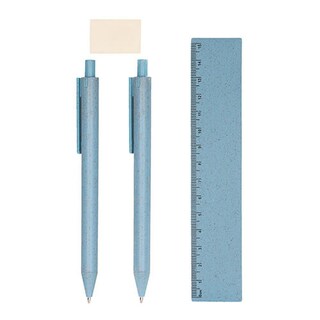 Foto 3 | Set Ecológico De Papelería | Bolígrafo Lapicera Regla Borrador Y Caja De Cartón