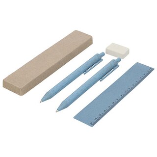 Foto 5 | Set Ecológico De Papelería | Bolígrafo Lapicera Regla Borrador Y Caja De Cartón