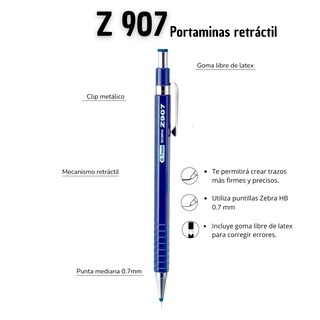 Foto 4 | Zebra Portaminas Profesional Metálico Sistema Retráctil Z-907 Puntillas 0.7 Mm