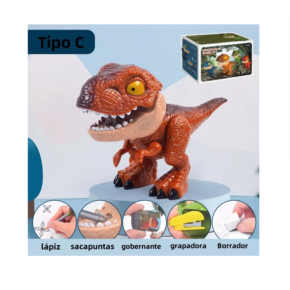 Foto 3 pulgar | Sacapuntas con Forma de Dinosaurio Café Útiles Escolares 5 en 1