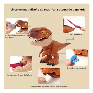 Foto 3 | Sacapuntas con Forma de Dinosaurio Café Útiles Escolares 5 en 1