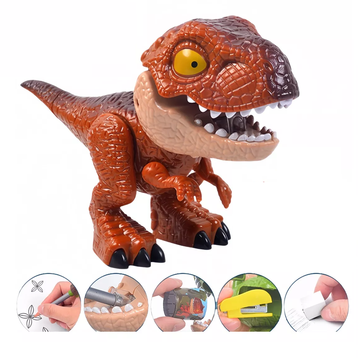 Foto 5 pulgar | Sacapuntas con Forma de Dinosaurio Café Útiles Escolares 5 en 1