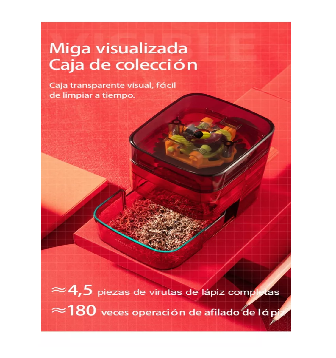Foto 6 pulgar | Sacapuntas Afilador De Lápiz Lab.g Con Suministro Automático Lápiz Rojo