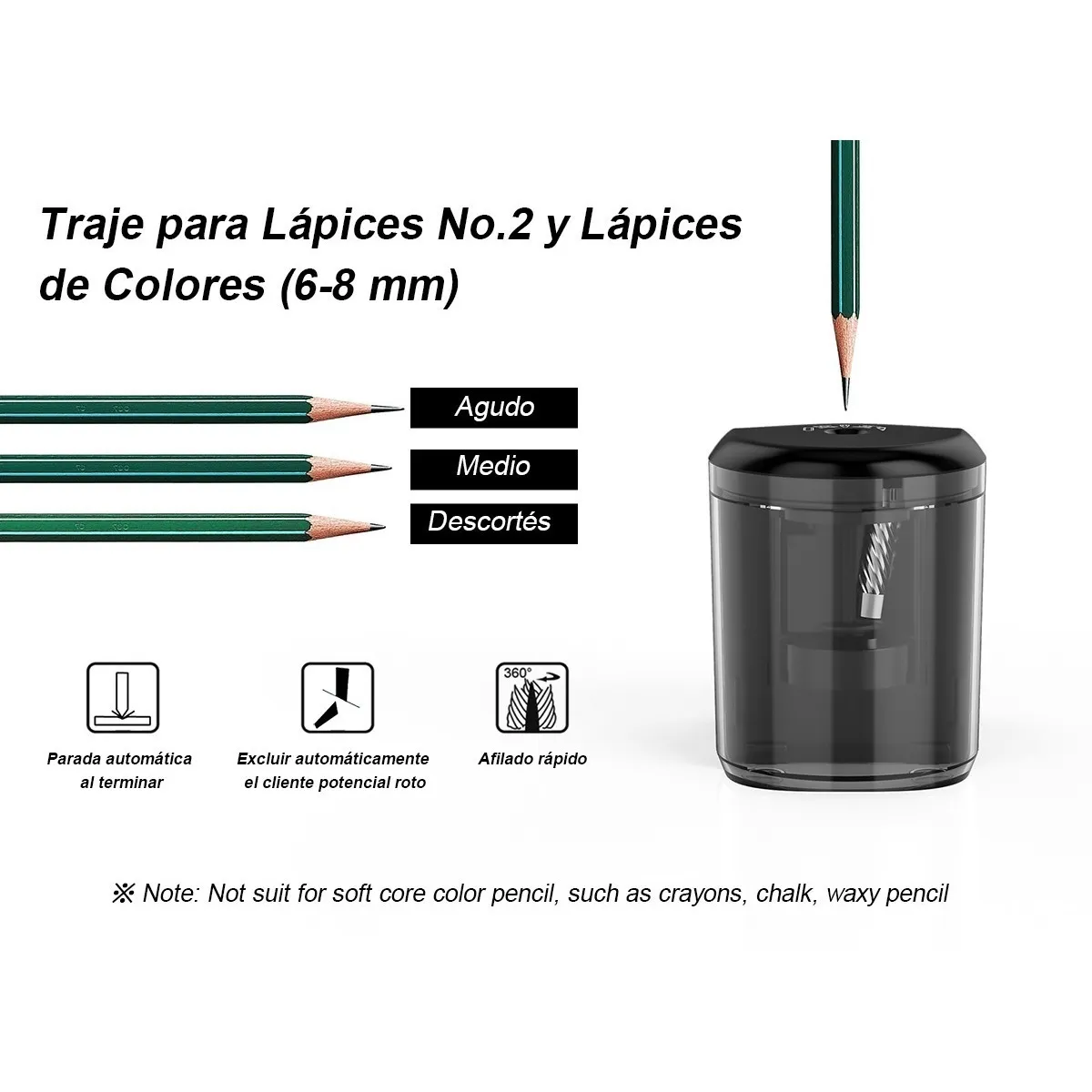 Foto 4 pulgar | Sacapuntas Automático Negro