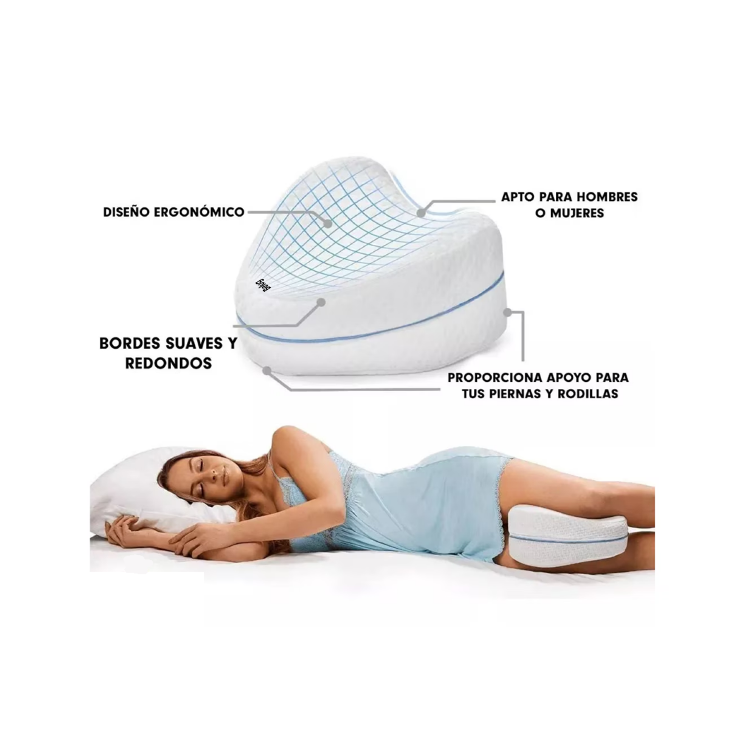 Foto 4 pulgar | Almohada Ortopédica  Belug Curva Ergonómica Piernas Rodillas, Blanco