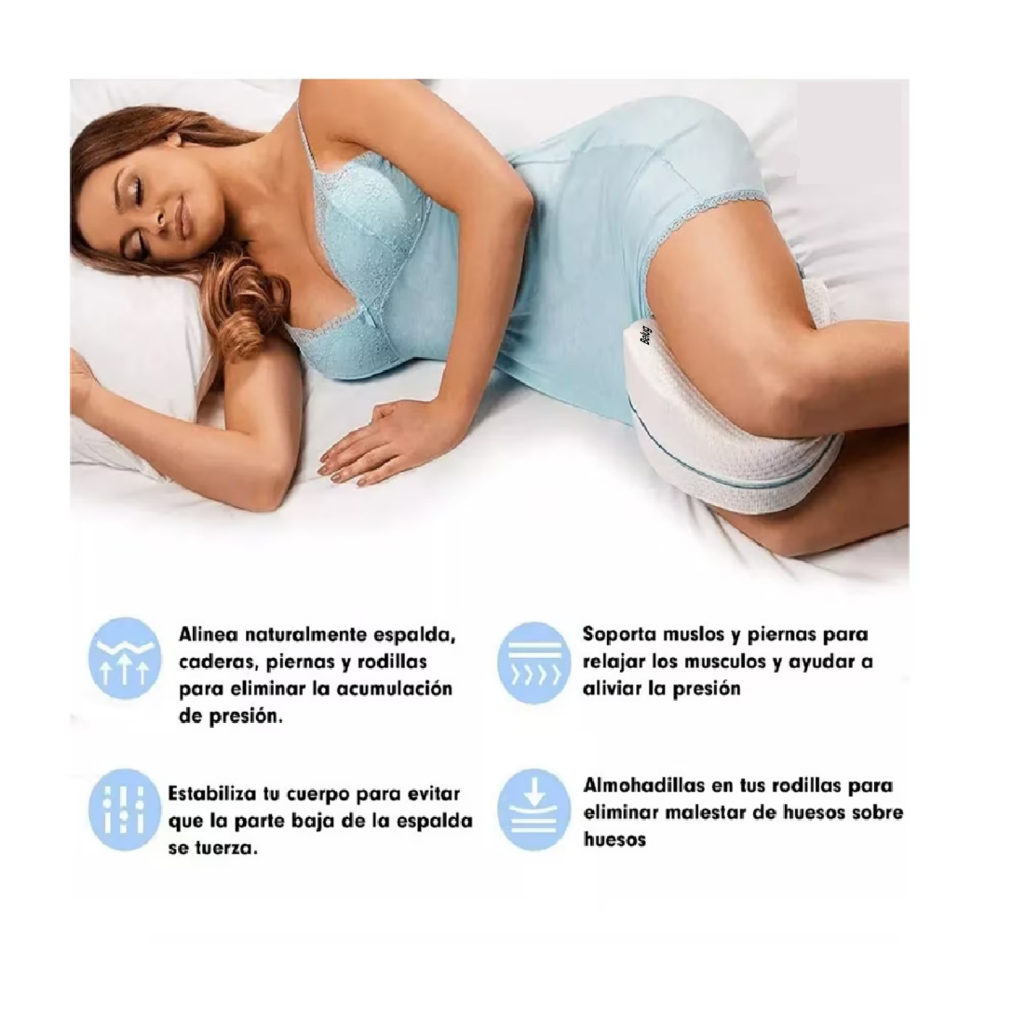 Foto 6 pulgar | Almohada Ortopédica  Belug Curva Ergonómica Piernas Rodillas, Blanco