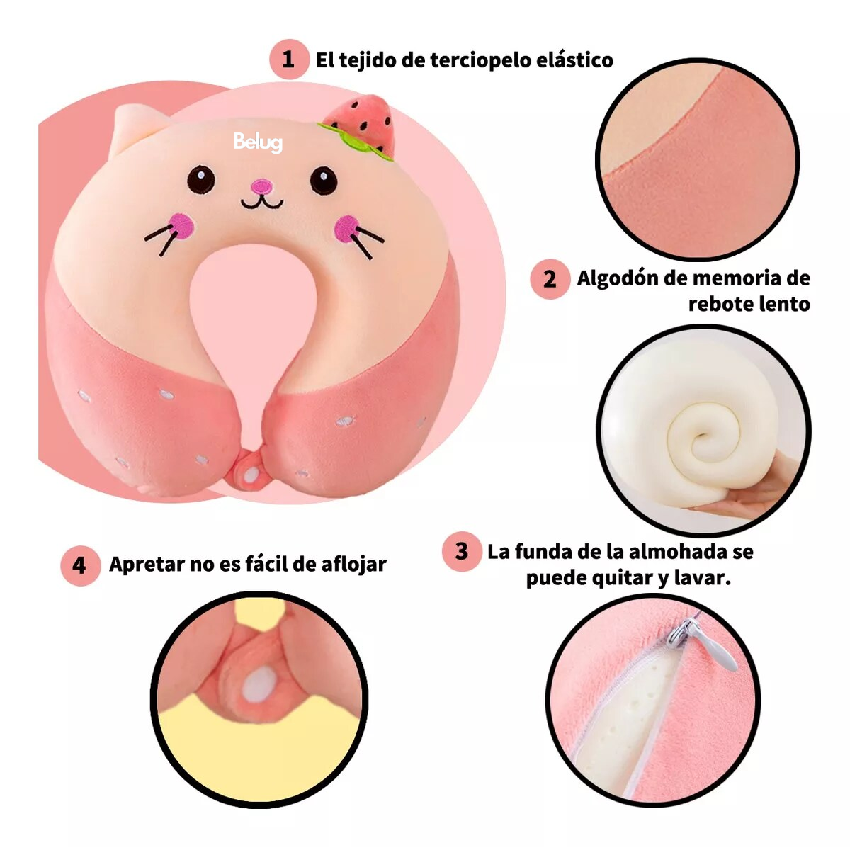 Foto 2 | Almohada Para Viaje Cuello Forma De U De Dibujos Animados, Belug  Rosa