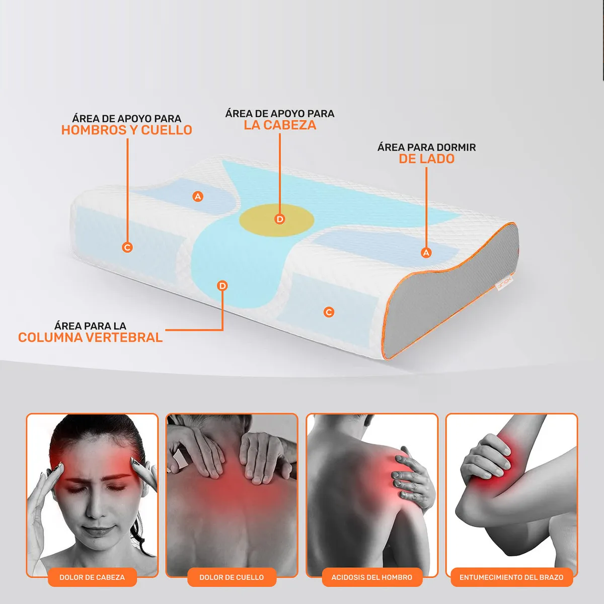 Foto 3 pulgar | Almohada Ortopédica Memory Foam Cervical Para Cuello Gel Ajustable Eo Safe Imports Esi-20388 Blanco