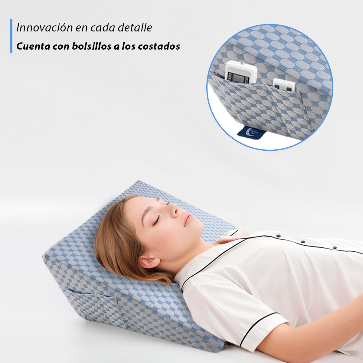 Foto 5 pulgar | Almohada Antireflujo Adulto, Almohada De Cuña Para Dormir | Memory Foam | Almohada Triangular Con 2 Bolsillos P