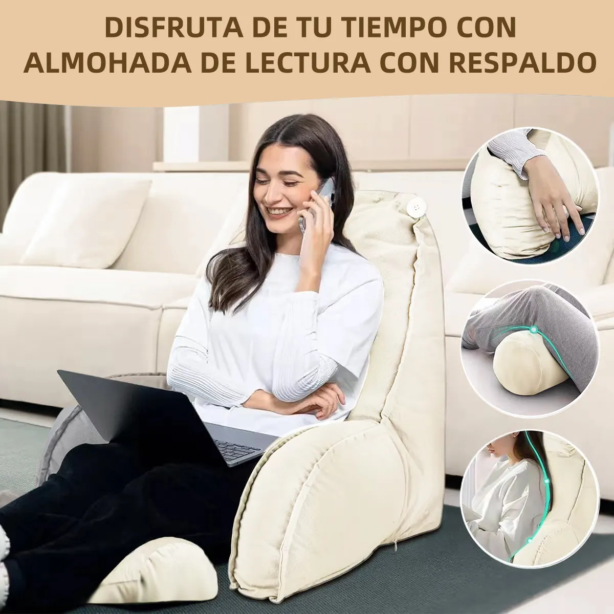 Foto 4 pulgar | Almohadas De Cojin Respaldo For Cama  Large Espalda  Eo Safe Imports Esi-20398 Beige