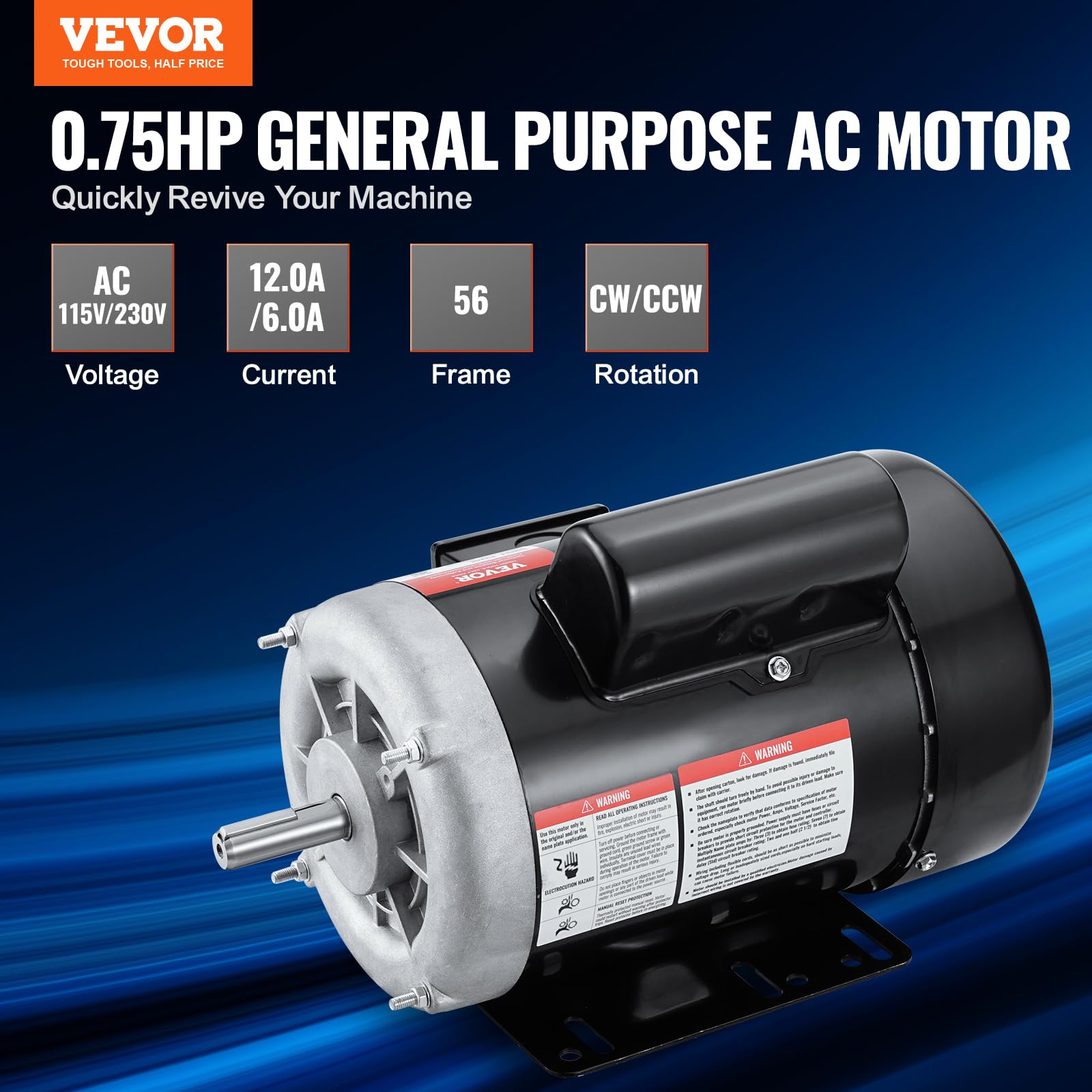 Foto 3 pulgar | Motor Eléctrico Vevor 3/4 Hp 1725 Rpm 115 V/230 V 56 Chasis - Venta Internacional.