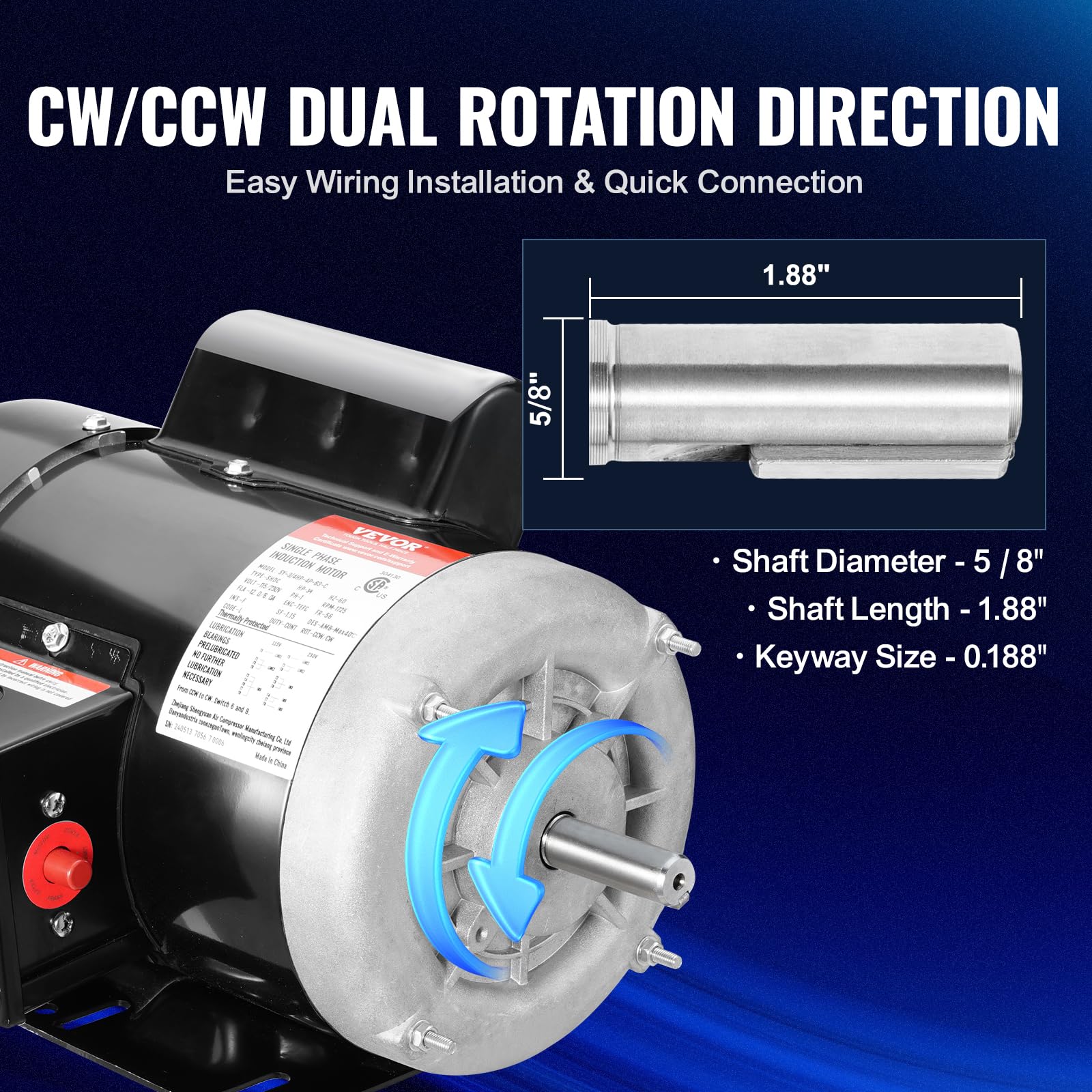 Foto 5 pulgar | Motor Eléctrico Vevor 3/4 Hp 1725 Rpm 115 V/230 V 56 Chasis - Venta Internacional.