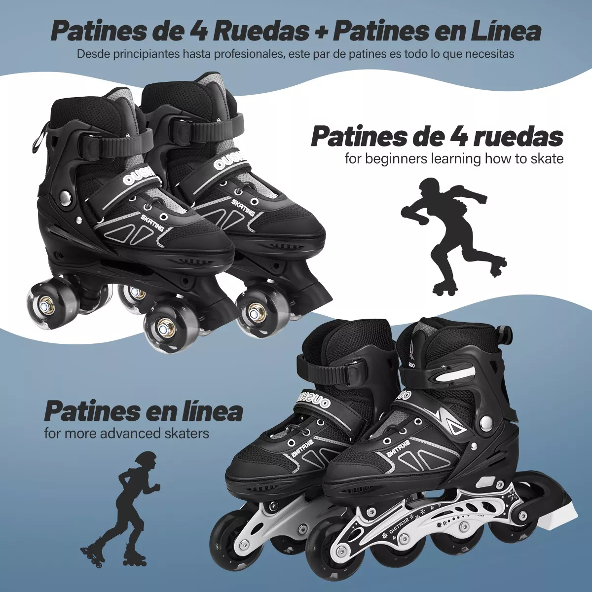 Foto 3 pulgar | 2 En 1 Patines De Línea Ajustables Y 4 Ruedas Niño Con Luces L Eo Safe Imports Esi-14514  Negro