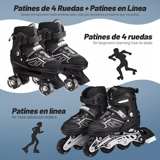Foto 2 | 2 En 1 Patines De Línea Ajustables Y 4 Ruedas Niño Con Luces L Eo Safe Imports Esi-14514 Negro