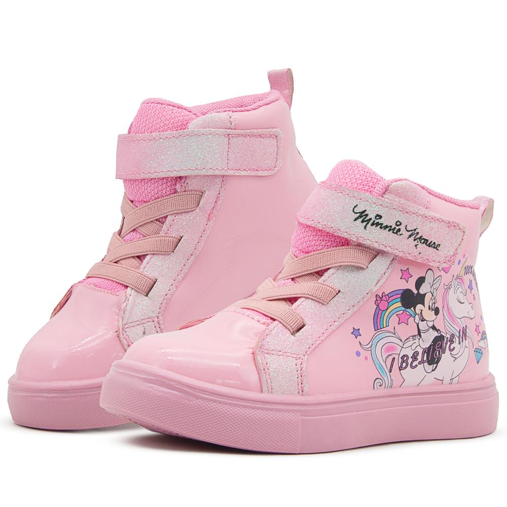 Foto 2 pulgar | Tenis Bota Minnie Mouse Disney Charol Con Ajuste Velcro Rosa