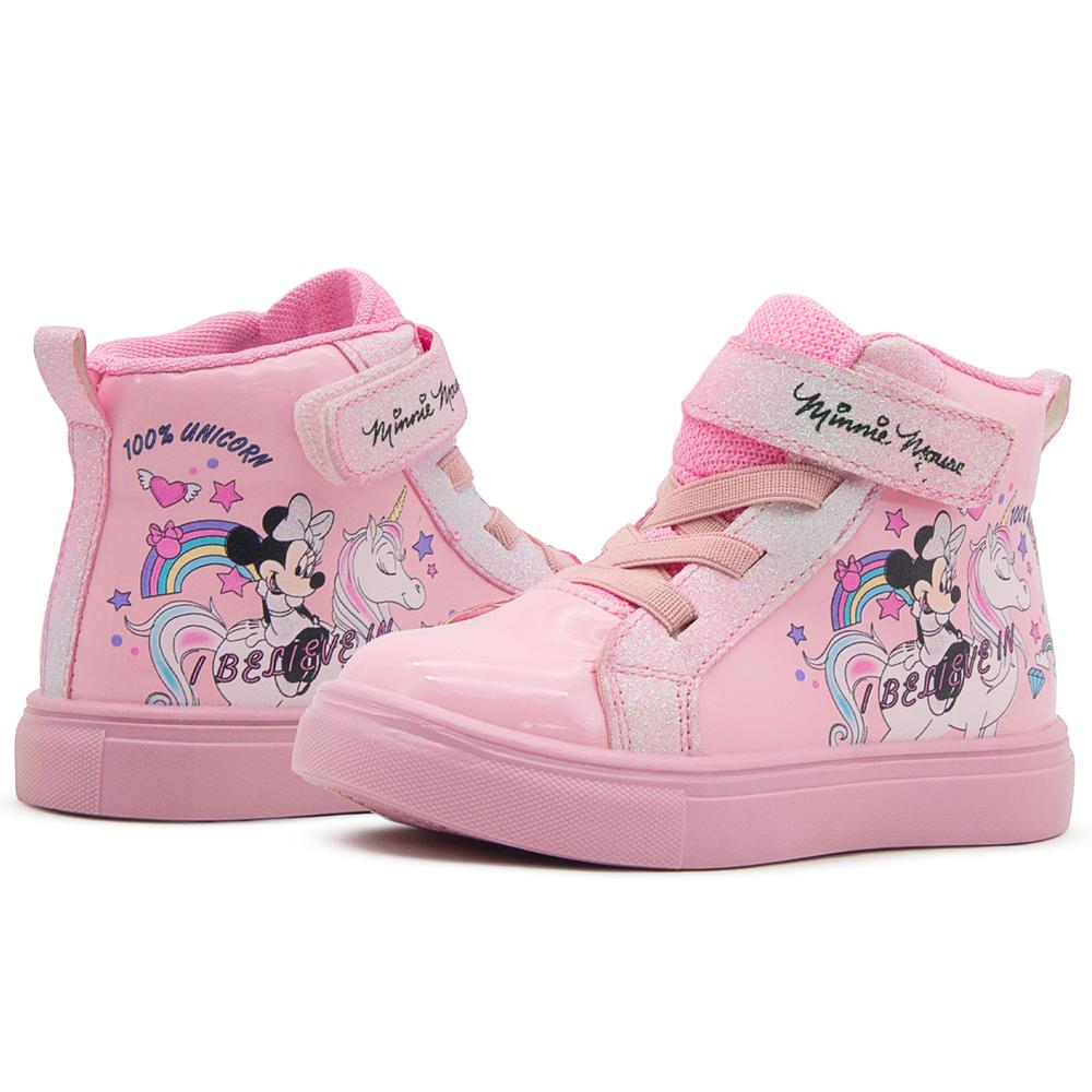 Foto 3 pulgar | Tenis Bota Minnie Mouse Disney Charol Con Ajuste Velcro Rosa