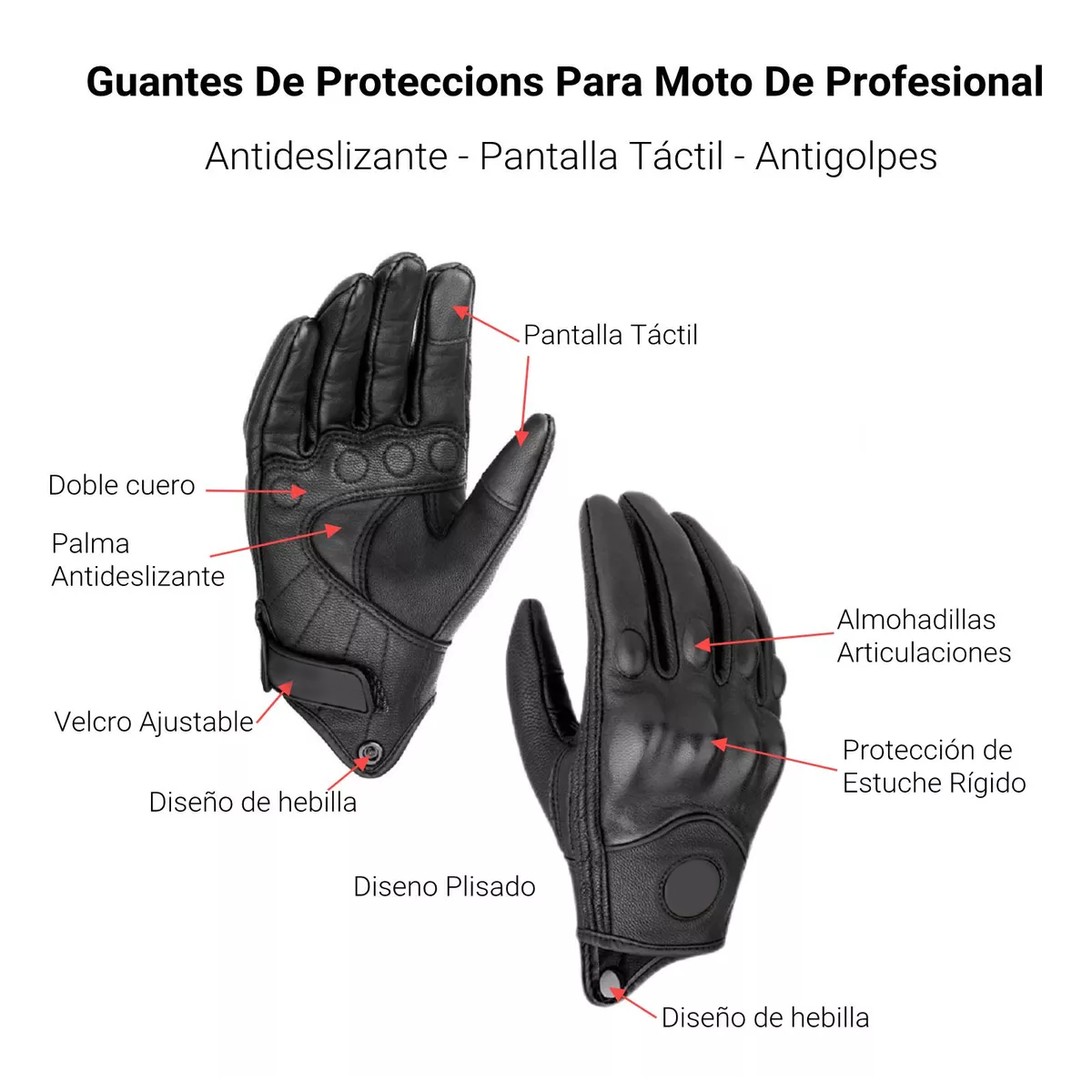 Foto 3 pulgar | Guantes Para Moto De Piel Tallla G Eo Safe Imports Esi-17019 Negro