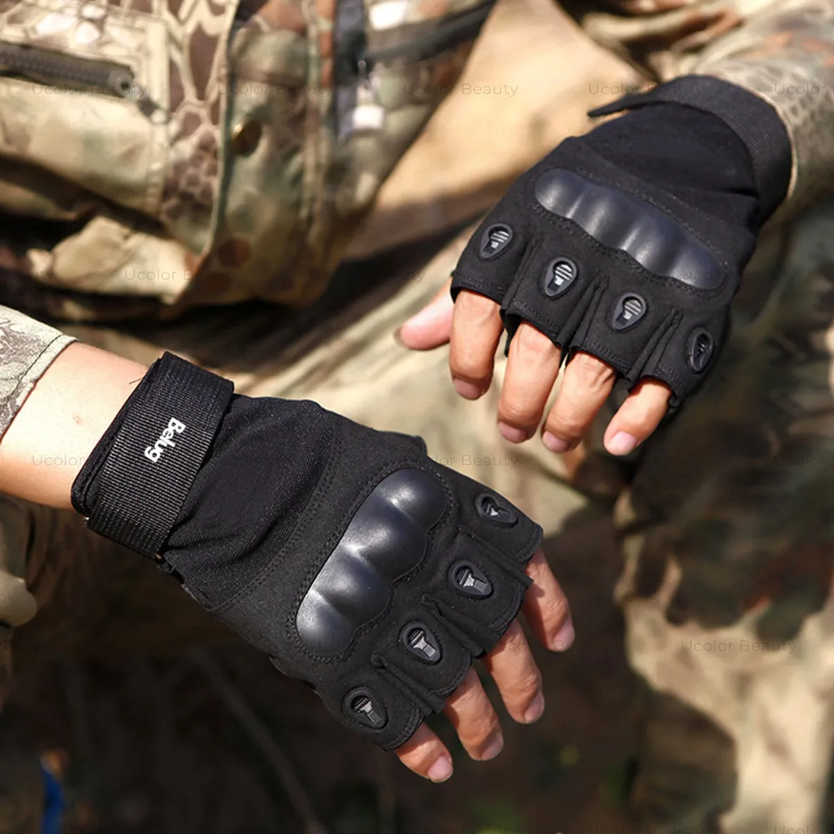 Foto 6 pulgar | Guantes Belug Tacticos Militar Medio Dedo Motocicleta Y Bicicleta Negro Talla G