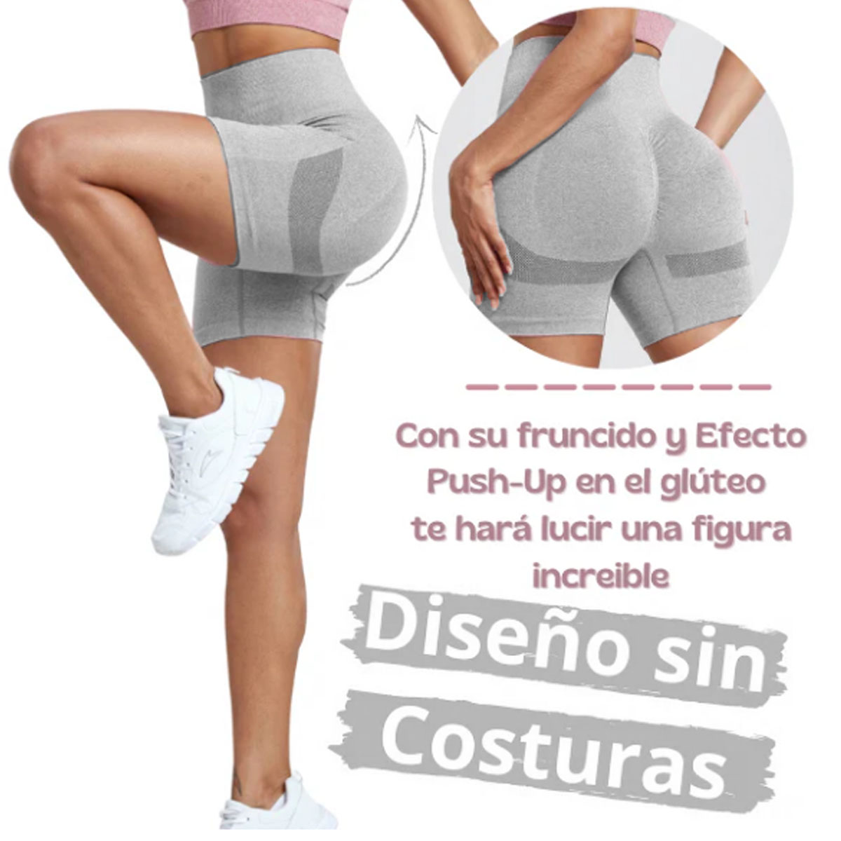 Foto 3 pulgar | Shorts Deportivos Push Up Gris para Mujer