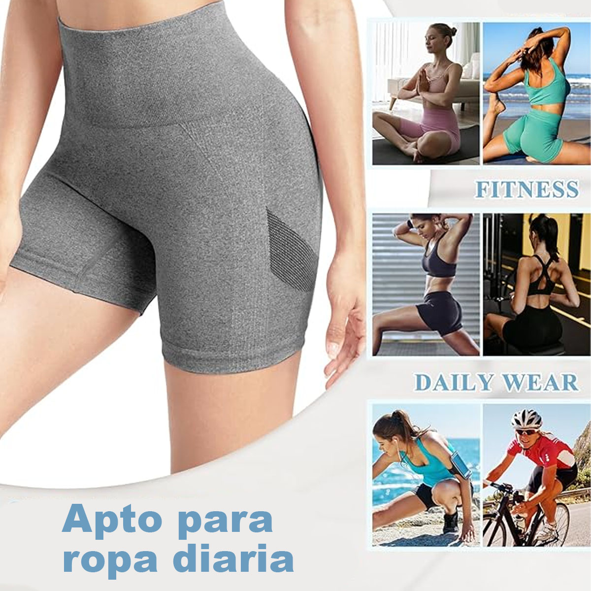 Foto 7 pulgar | Shorts Deportivos Push Up Gris para Mujer