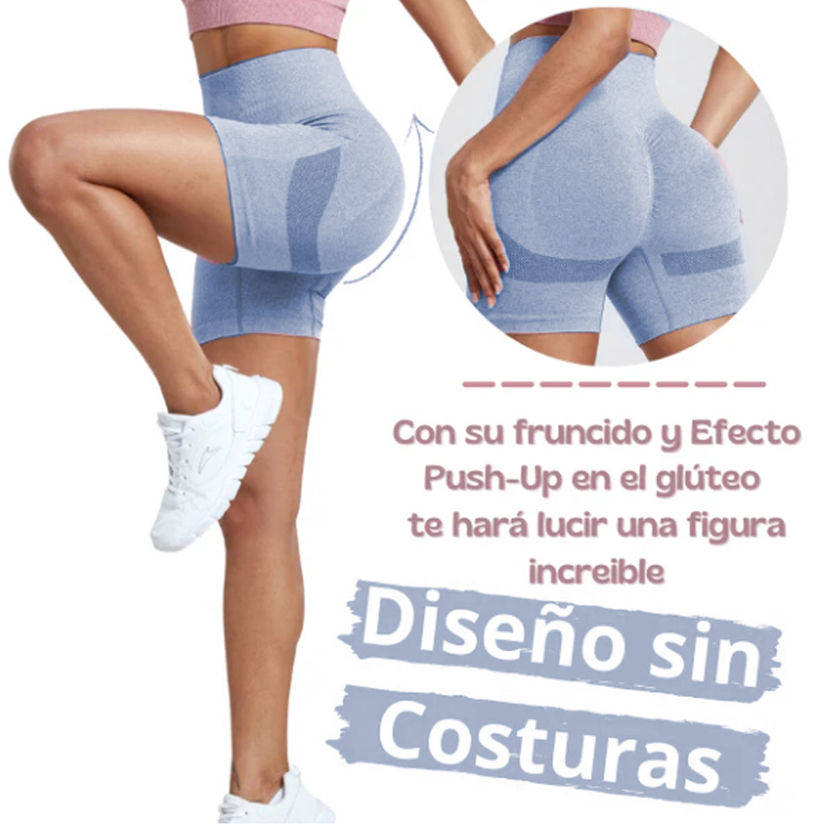 Foto 2 | Shorts Deportivos Push Up Azul para Mujer