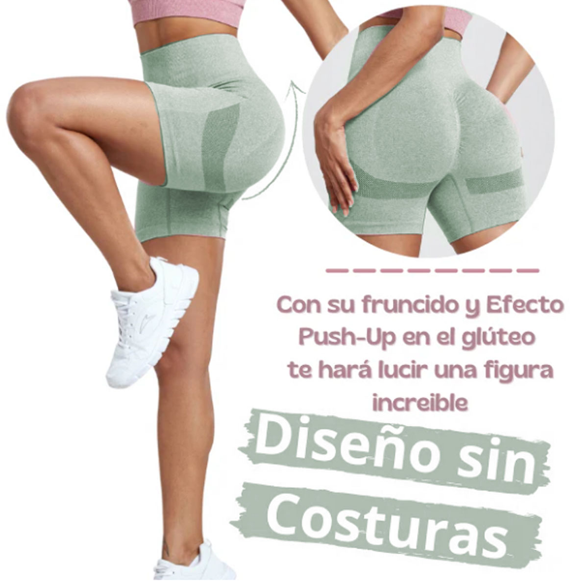 Foto 3 pulgar | Shorts Deportivos Push Up Verde para Mujer