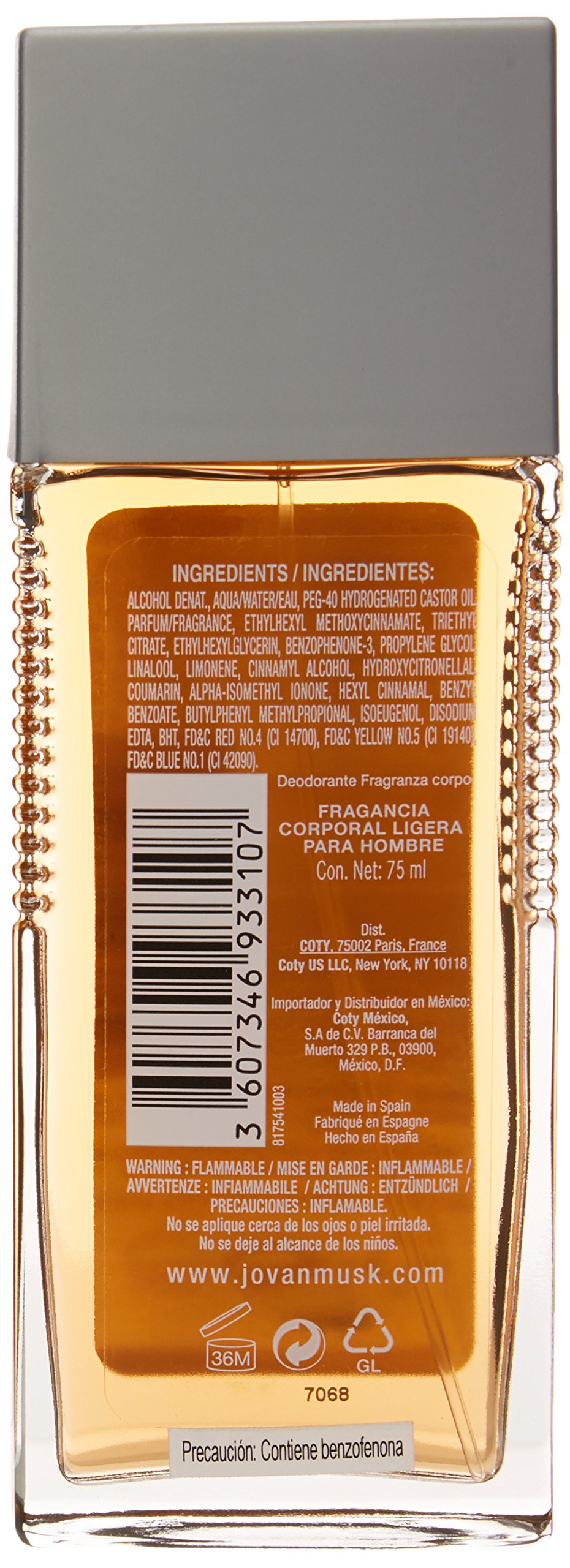 Foto 3 pulgar | Perfume Jovan Musk, Fragancia Corporal En Aerosol Para Hombre, 75 Ml - Venta Internacional.