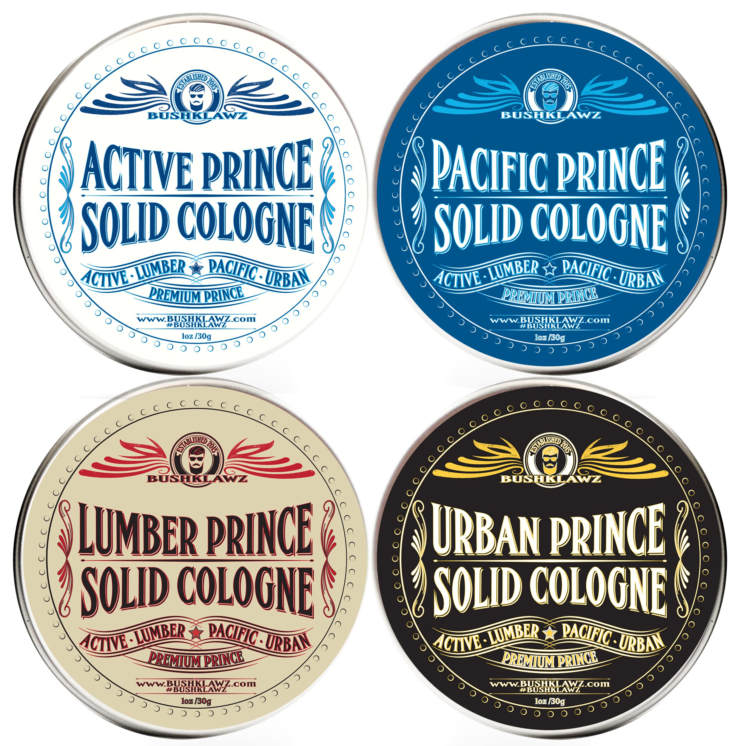Solid Cologne Bushklawz Premium Prince, 30 Ml, Set De 4 Aromas - Venta Internacional.