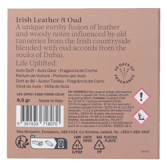 Foto 3 pulgar | Recambio De Fragancia Para Coche Max Benjamin Irish Leather & Oud - Venta Internacional.