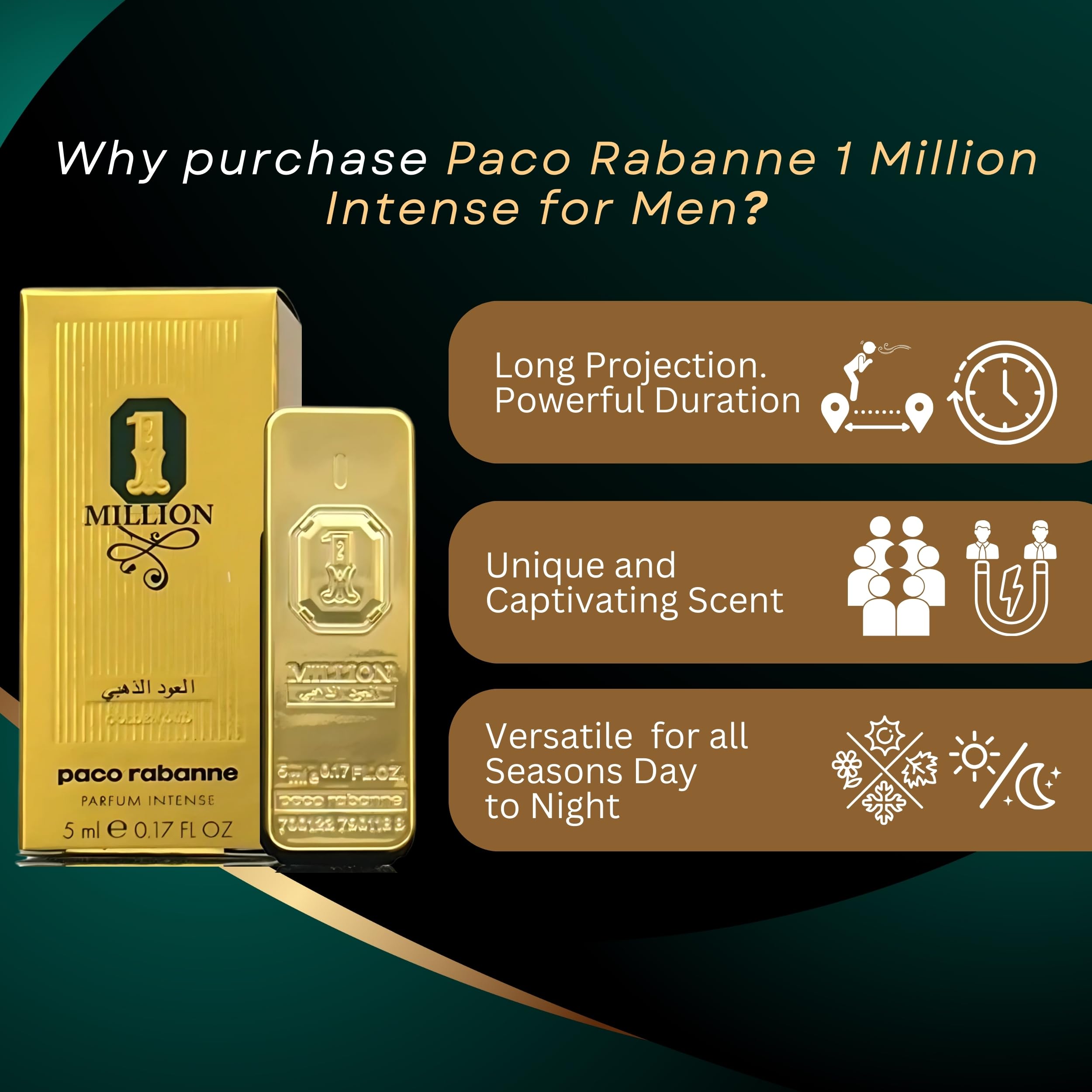 Foto 5 pulgar | Perfume Paco Rabanne 1 Million Golden Oud Parfum Intense, 5 Ml - Venta Internacional.