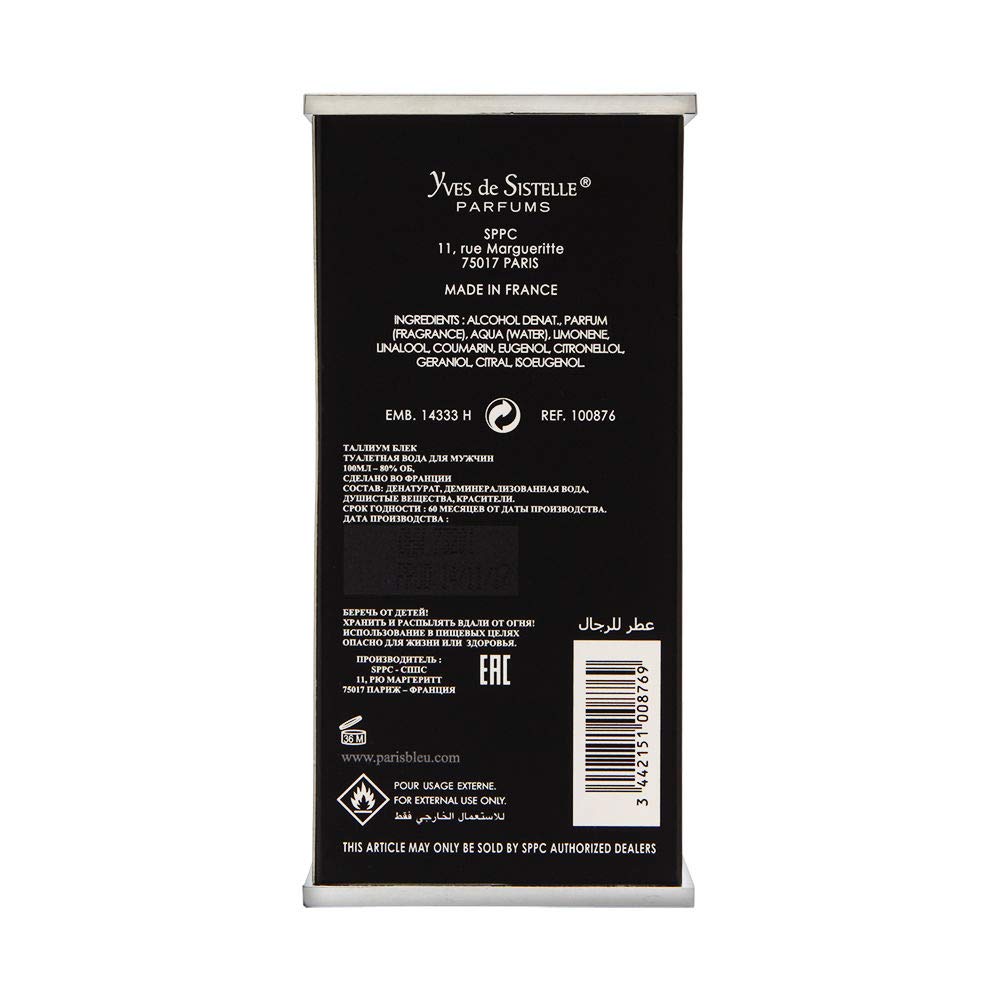 Foto 2 | Perfume Yves De Sistelle Thallium Black Edt 100 Ml Para Hombre - Venta Internacional.