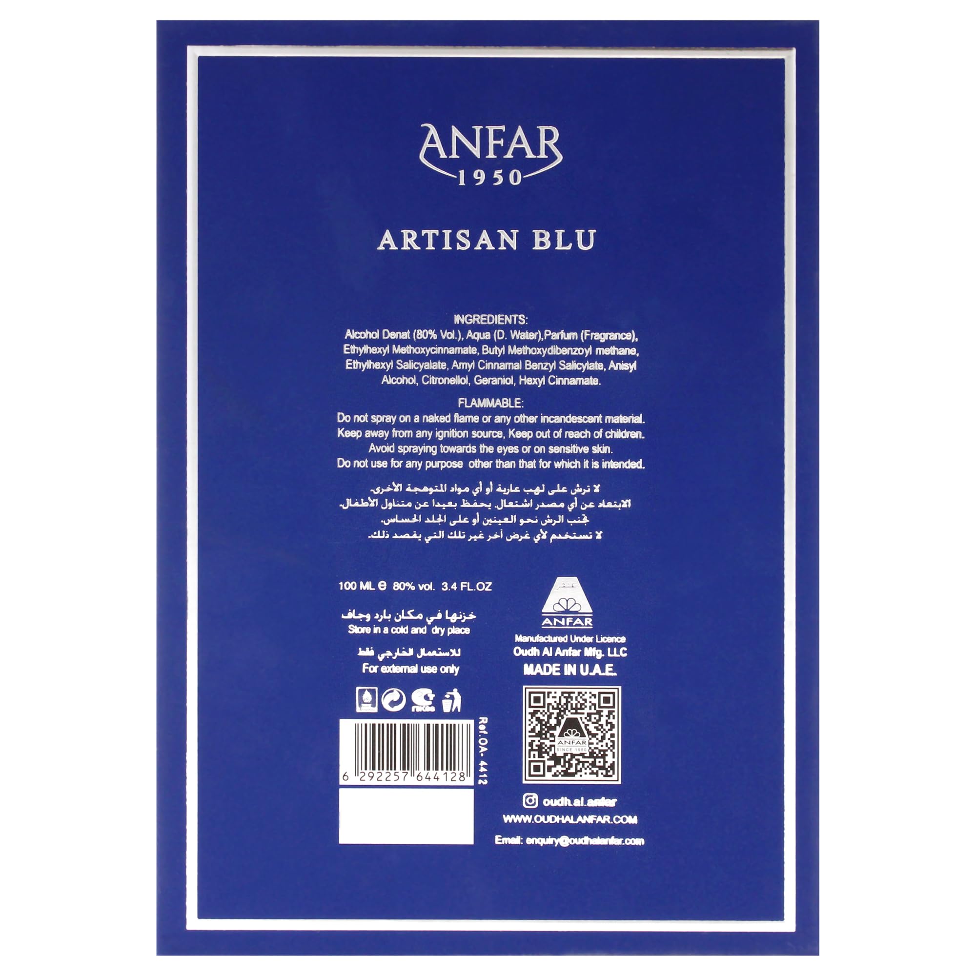 Foto 8 pulgar | Perfume Anfar Artisan Blu Para Hombre Extrait De Parfum 100 Ml - Venta Internacional.